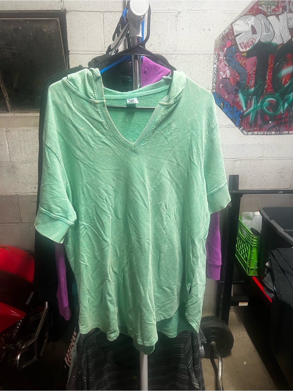 Sew In Love Mint V-Neck Hooded Short-Sleeve Top